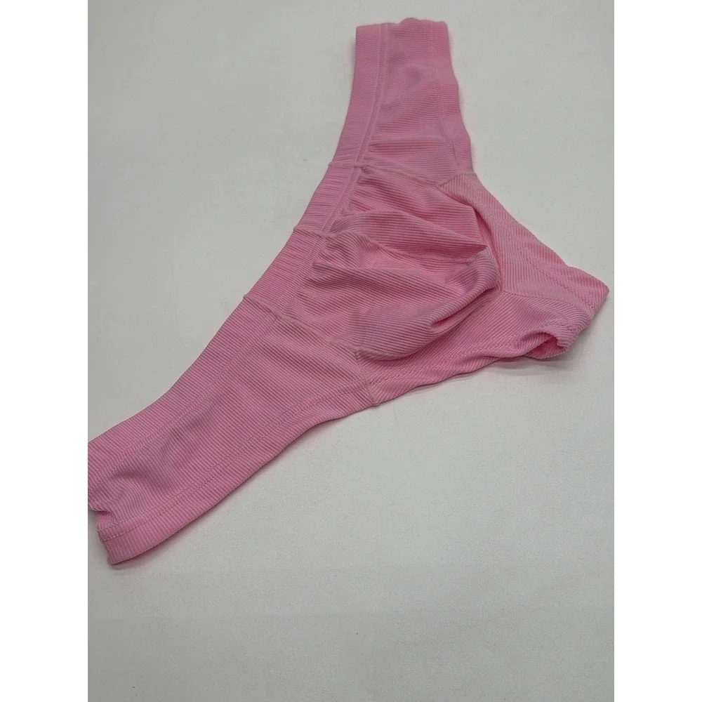 Mens Pink Ribbed Low Rise Bikini Briefs Contoured Pouch Size L